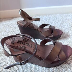 Mudd Kylie Cognac Women’s Brown Wedge Platform Sandals Adjustable